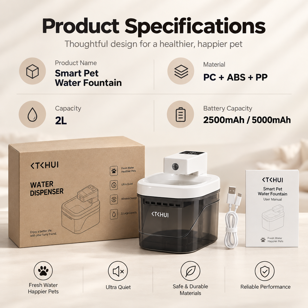 2L Smart Pet Water Fountain – Wireless Motion Sensor Dispenser