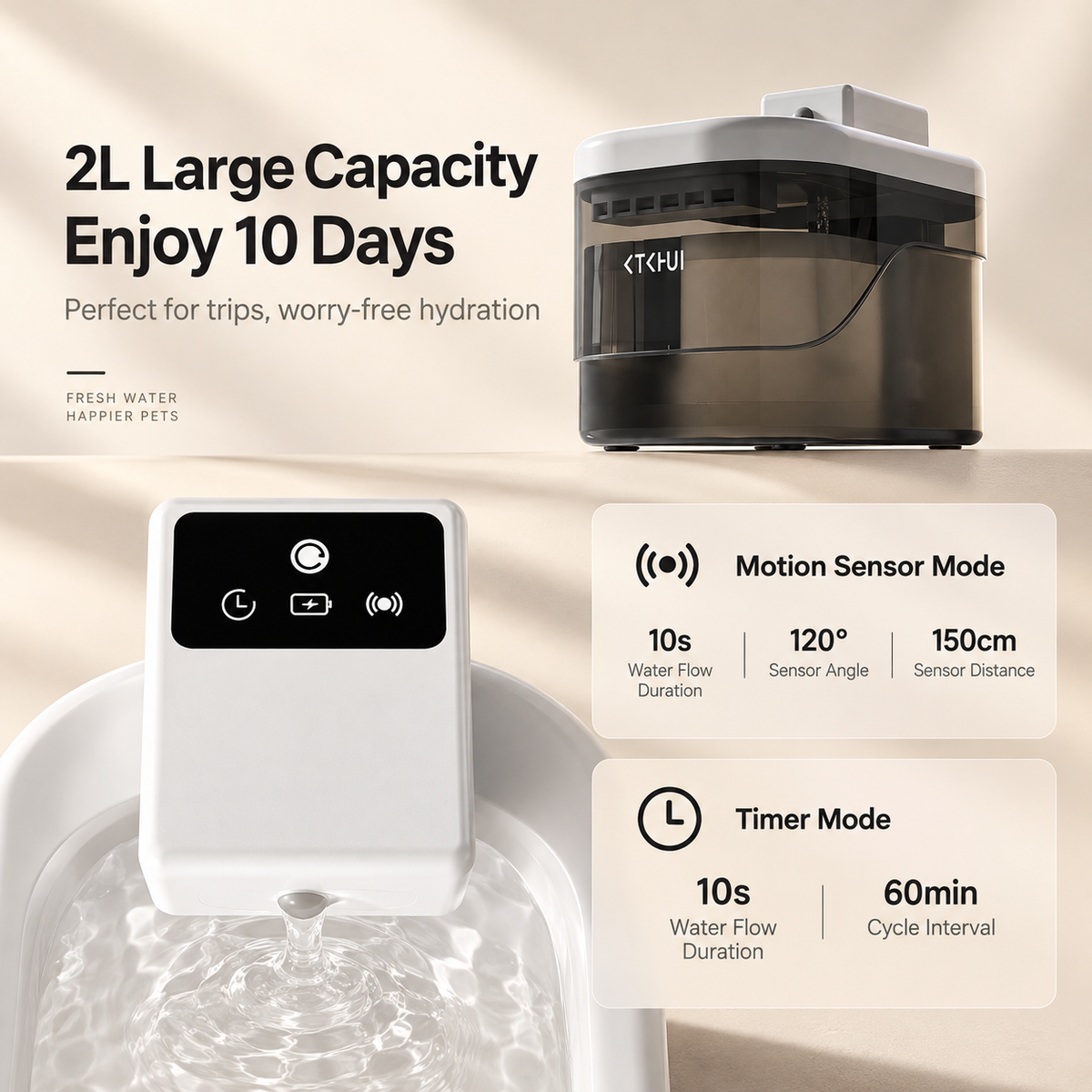 2L Smart Pet Water Fountain – Wireless Motion Sensor Dispenser