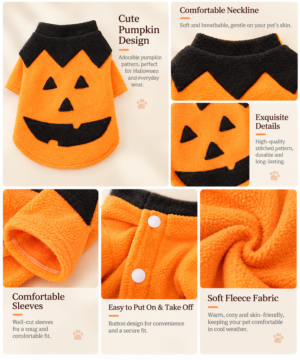 Halloween Pumpkin Pet Costume – Cozy Jack-O’-Lantern Outfit