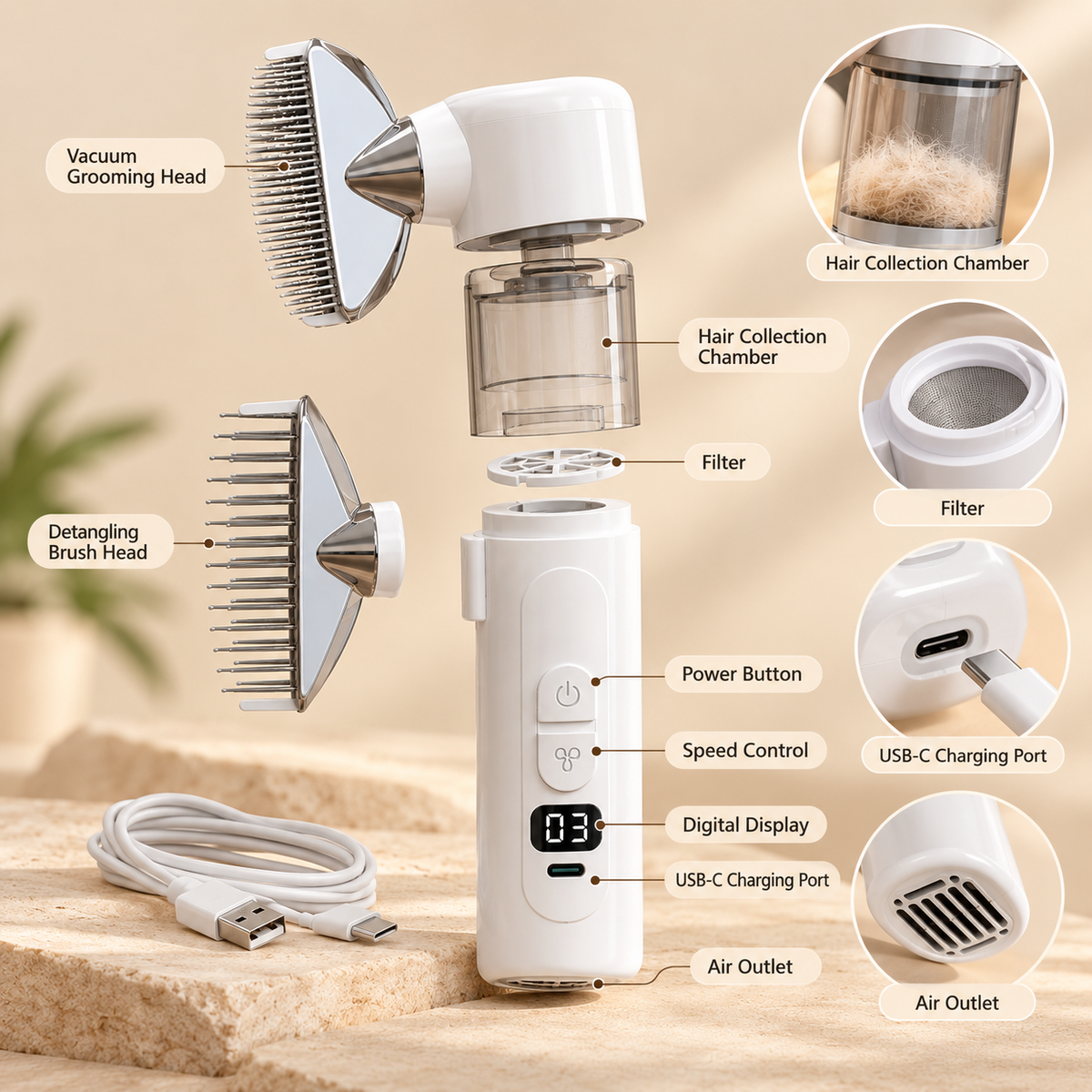 2-in-1 Pet Grooming & Loose Hair Collector